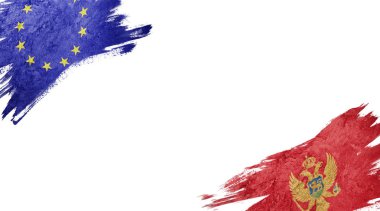 Beyaz Arkaplanda Avrupa Birliği ve Karadağ Bayrakları